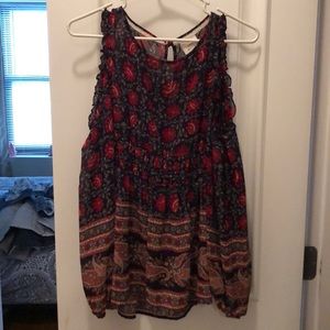 Floral blouse with cut out shoulder